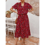 Robe Mi-Longue Bohème Motif Léopard Rouge